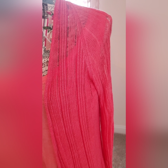 Eileen Fisher 3 Pc,Watermelon Maxi Dress, Matching Sweater, and Slip - Picture 9 of 12